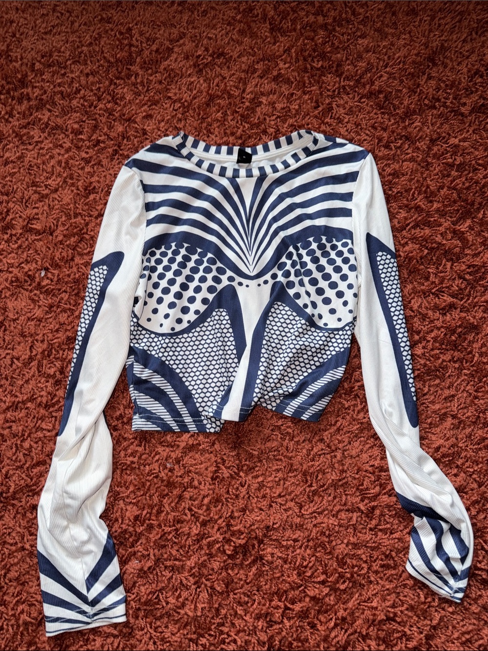 SHEIN Navy & White Long Sleeve Graphic Crop Top